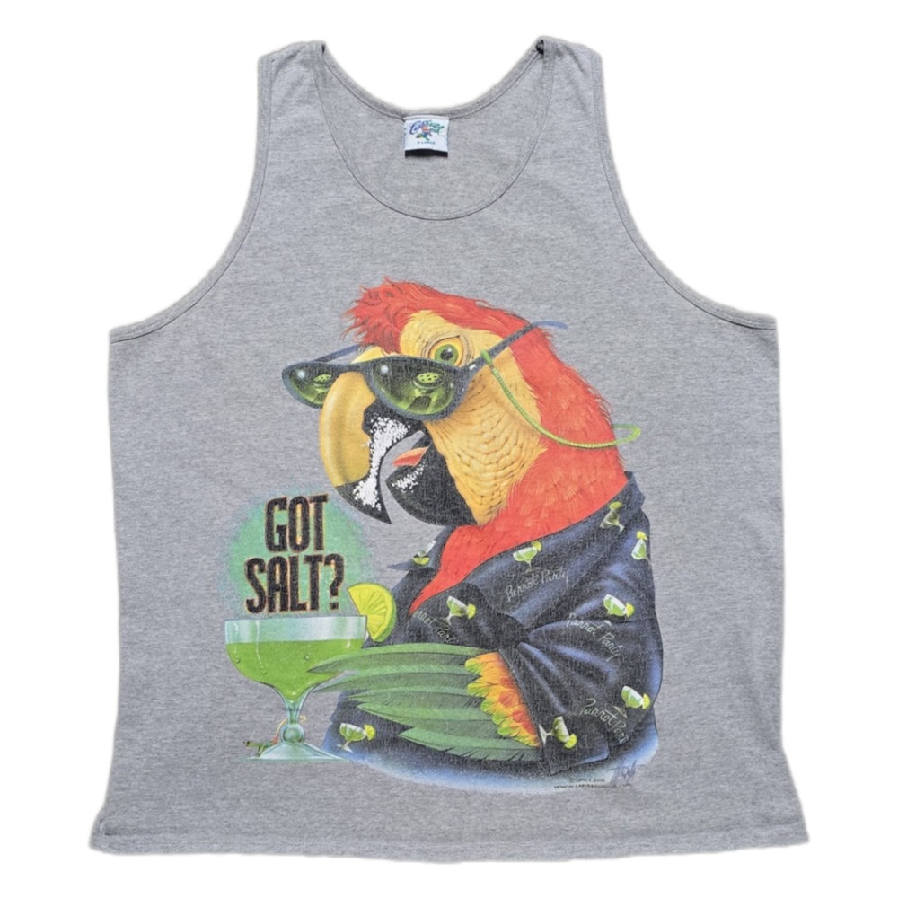 VTG Y2K Caribbean Soul Shirt Parrot Party‎ Got Salt? Tank Top Beach Margarita XL